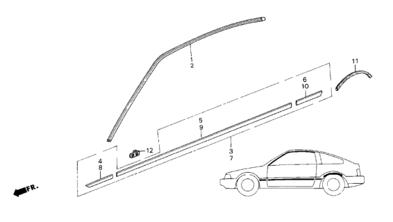 1986 Honda CRX Protector, R. Door Diagram for 75812-SB2-972