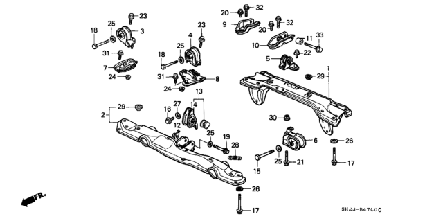 1990 Honda CRX 2 Door HF KH 5MT Engine Mount Diagram