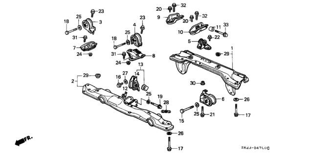 1990 Honda CRX Beam, RR. (LH) Diagram for 50200-SH3-A05