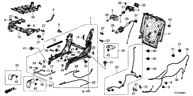 2019 Honda Pilot Middle Seat Components (Passenger Side) (Captain Seat) Diagram