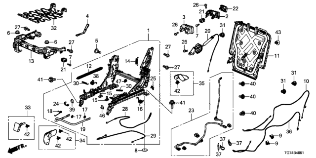 2021 Honda Pilot Harness Assy., R. Middle Seat Diagram for 81368-TZ5-A40