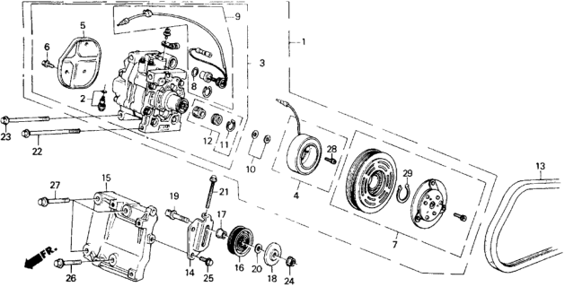 1990 Honda Civic A/C Compressor (Matsushita) Diagram