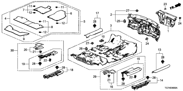 2017 Honda Pilot Carpet Assy., FR. Floor *NH900L* (DEEP BLACK) Diagram for 83301-TG7-A11ZA