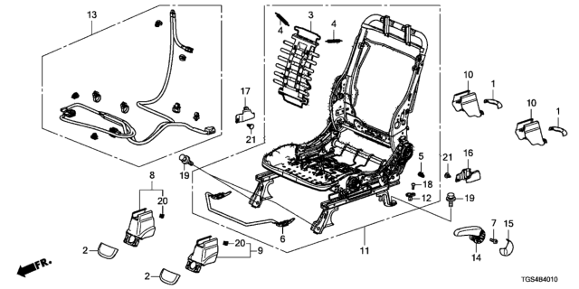 2021 Honda Passport Front Seat Components (Driver Side) Diagram