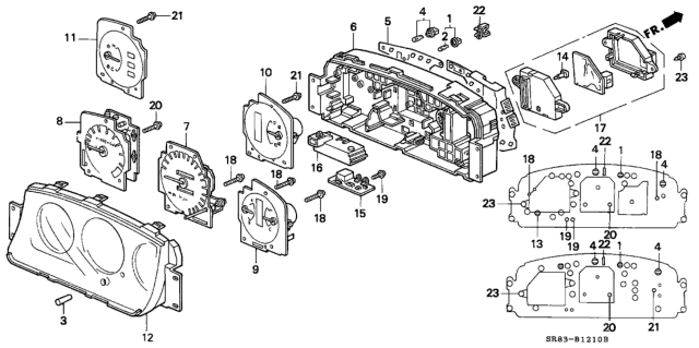 1993 Honda Civic Meter Assembly, Fuel & Temperature Diagram for 78130-SR3-A32