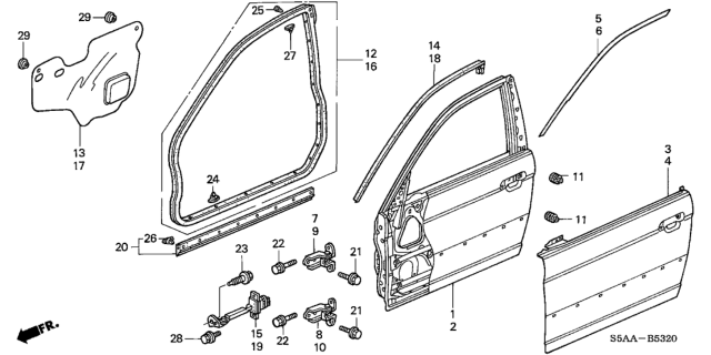 2004 Honda Civic Weatherstrip, L. FR. Door Diagram for 72350-S5A-A01