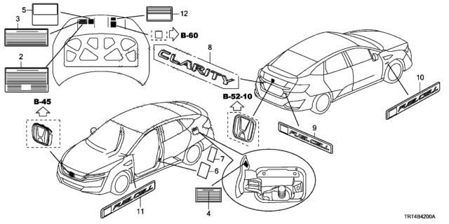2020 Honda Clarity Fuel Cell Emblems - Caution Labels Diagram