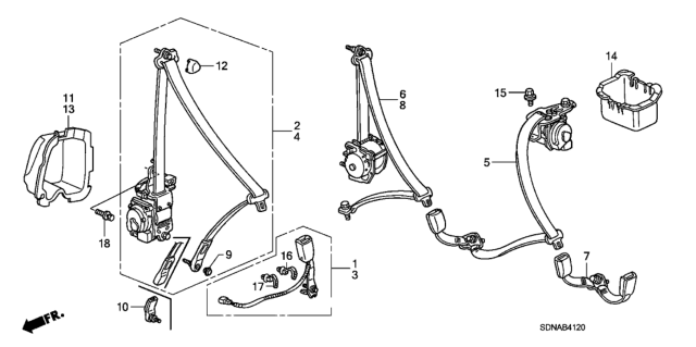 2007 Honda Accord 2 Door LXV6 KA 5AT Seat Belts Diagram