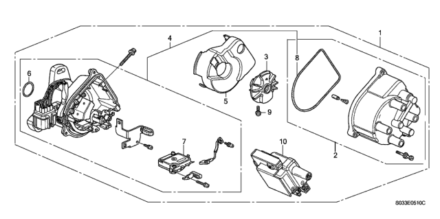 1998 Honda Civic 3 Door CX KA 4AT Distributor (TEC - Weastec) Diagram