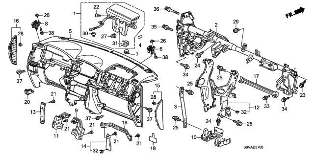 2008 Honda Pilot 5 Door LX-VP (2WD) KA 5AT Instrument Panel Diagram