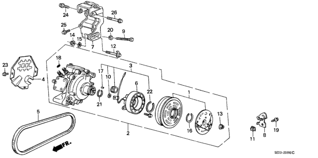 1989 Honda Accord Bracket, Compressor Diagram for 38930-PH4-660