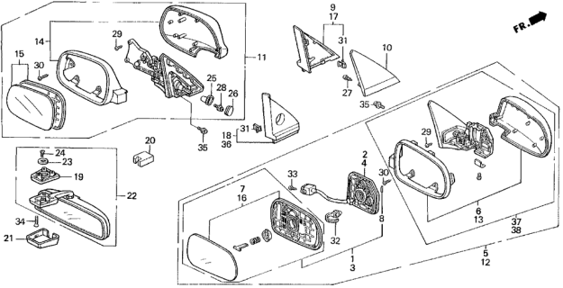 1993 Honda Accord 2 Door EX KA 5MT Mirrors Diagram