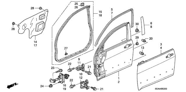 2007 Honda Accord 4 Door EX KA 5AT Front Door Panels Diagram