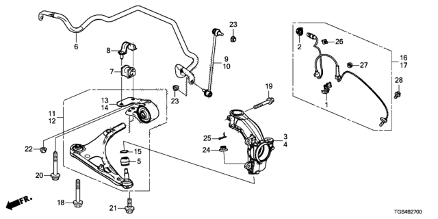 2020 Honda Passport Knuckle Right, Front Diagram for 51211-TGS-A01