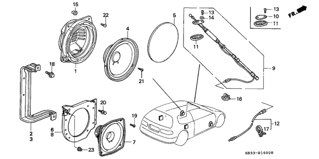 1994 Honda Civic 3 Door SI (ABS) KA 5MT Speaker Bracket Diagram
