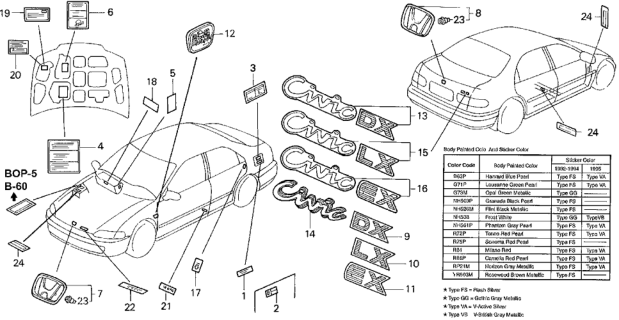 1993 Honda Civic Plate, Name Diagram for 87125-041-680