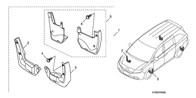 2016 Honda Odyssey 5 Door EXL (LEATHER/RES) KA 6AT Splash Guards Diagram