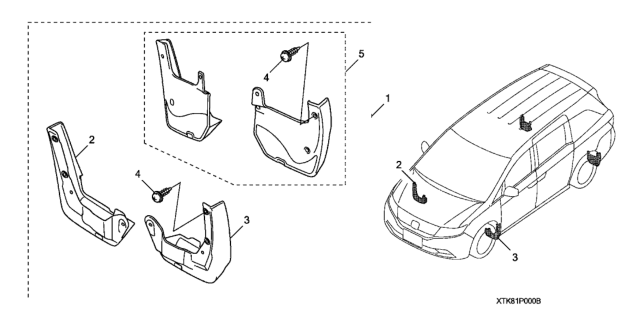 2017 Honda Odyssey Splash Guard Set, Rear Diagram for 08P09-TK8-100R1