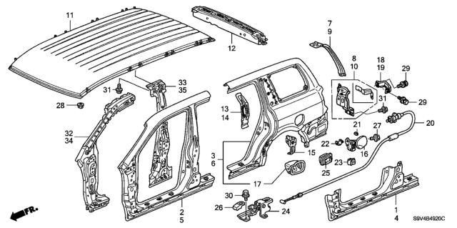 2005 Honda Pilot Outer Panel - Roof Panel Diagram