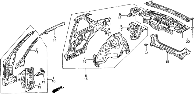 1990 Honda Prelude Bulkhead, L. RR. Side Diagram for 64738-SF1-310ZZ