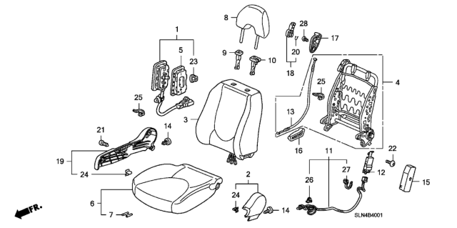 2008 Honda Fit Pad & Trim Assembly, Right Front Seat Cushion (Graphite Black) Diagram for 81132-SLN-A01ZA