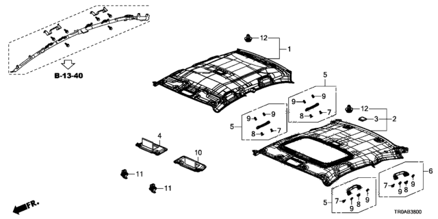 2013 Honda Civic Sunvisor Assembly, Passenger Side (Graphite Black) Diagram for 83230-TR0-A02ZE