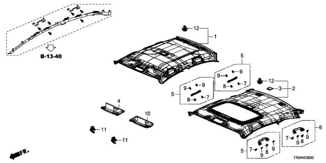 2013 Honda Civic Lining Assy., Roof *NH167L* (Sunroof) (GRAPHITE BLACK) Diagram for 83200-TR3-A51ZD