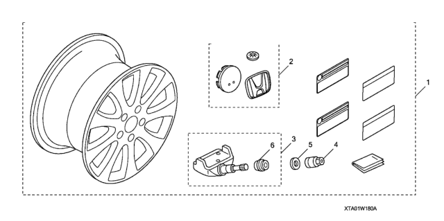 2011 Honda Accord 4 Door EX-L KA 5AT Alloy Wheel (18") SBC Diagram