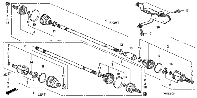 2012 Honda Fit Joint Set, Outboard Diagram for 44014-TK6-A51