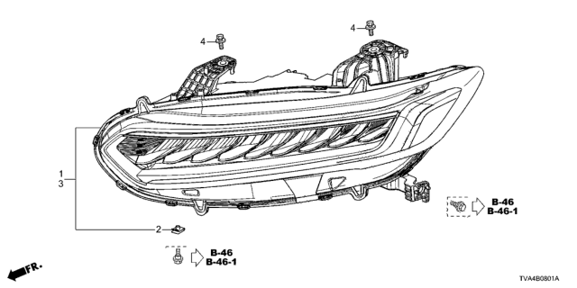 2018 Honda Accord Headlight Assembly, Driver Side Diagram for 33150-TVA-A11