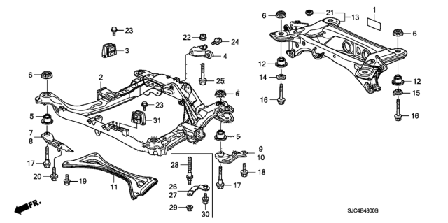 2010 Honda Ridgeline Rubber A, FR. Sub-Frame Mounting (RR) Diagram for 50270-SJC-A01