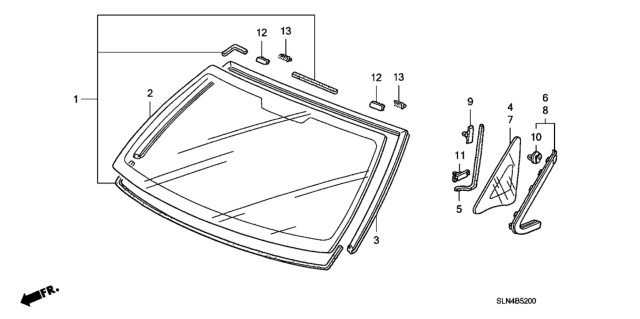2007 Honda Fit 5 Door BASE KA 5MT Front Windshield Diagram
