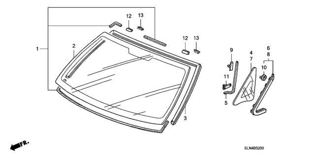 2007 Honda Fit Molding, FR. Windshield Diagram for 73150-SLN-003