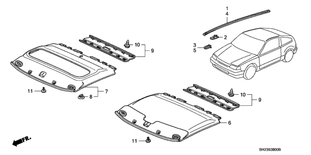 1989 Honda CRX Lining Assy., Roof *B70L* (MOIST BLUE) Diagram for 83200-SH2-A30ZA