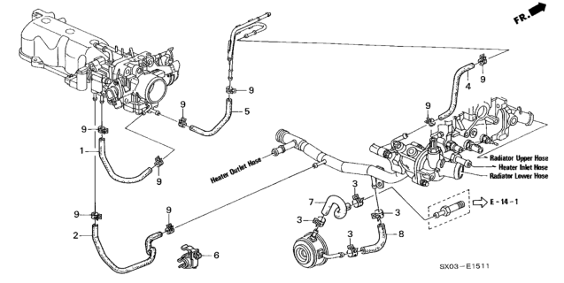 1998 Honda Odyssey 5 Door LX (7 SEATS (3PB)) KA 4AT Water Hose (2.3L) Diagram
