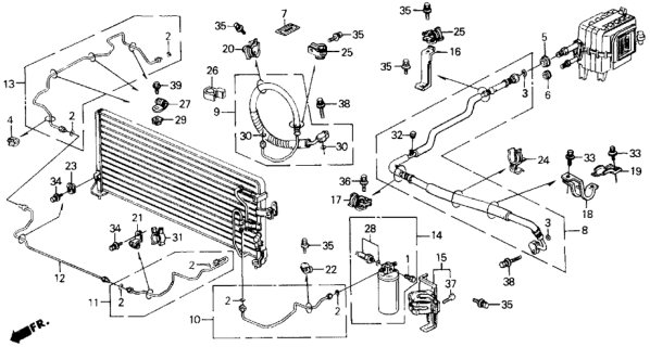 1990 Honda Prelude A/C Hoses - Pipes Diagram