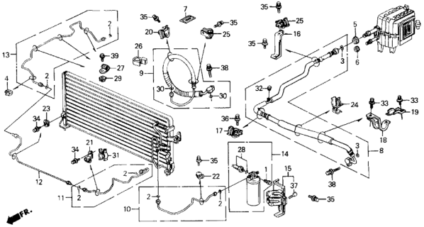 1990 Honda Prelude 2 Door 2.0S KA 4AT A/C Hoses - Pipes Diagram
