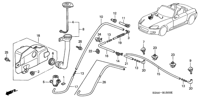 2002 Honda S2000 Nozzle Assembly, Passenger Side Windshield Washer (Sebring Silver Metallic) Diagram for 76810-S2A-A01ZJ