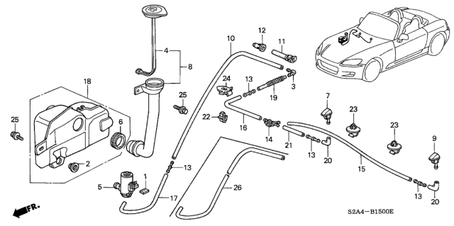 2000 Honda S2000 Nozzle Assembly, Passenger Side Windshield Washer (Berlina Black) Diagram for 76810-S2A-A03ZB