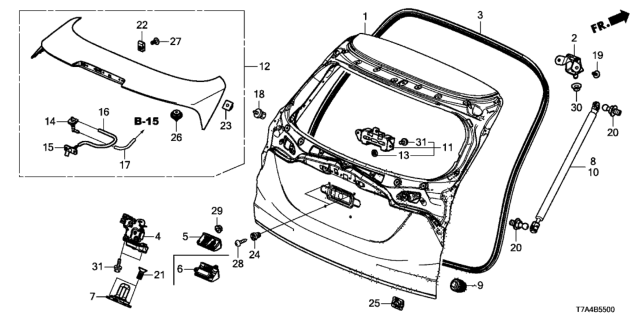 2020 Honda HR-V Garn,Spoiler*B593M* Diagram for 74900-T7W-003ZK