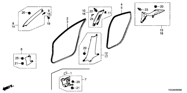 2017 Honda Civic Garnish Assy., L. Center Pillar (Lower) *NH900L* (DEEP BLACK) Diagram for 84171-TEA-Z01ZA