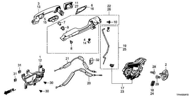 2020 Honda CR-V Hybrid Rear Door Locks - Outer Handle Diagram