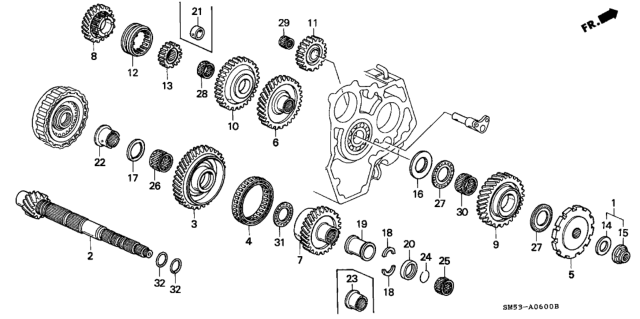 1991 Honda Accord AT Countershaft Diagram