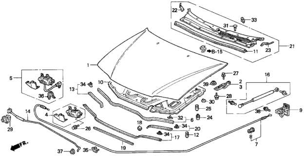 1995 Honda Accord Cover, L. Hood Hinge Diagram for 74261-SV1-A00