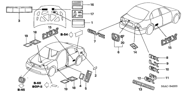 2005 Honda Civic Emblems - Caution Labels Diagram