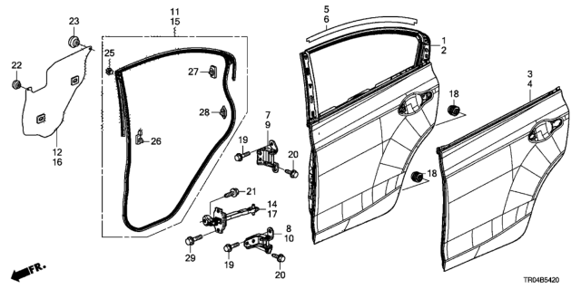 2012 Honda Civic 4 Door EX (NAVIGATION) KA 5AT Rear Door Panels Diagram