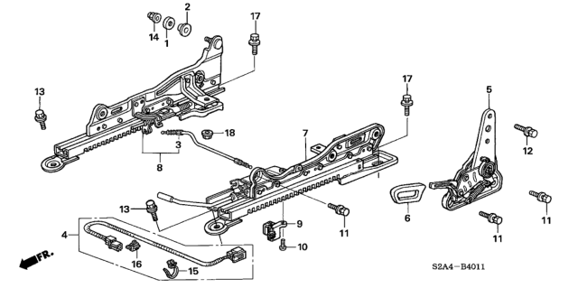 2006 Honda S2000 2 Door S2000 KA 6MT Seat Components (Driver Side) Diagram