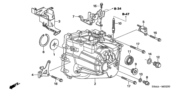 2006 Honda CR-V 5 Door EX (4WD) KA 5MT Transmission Case Diagram