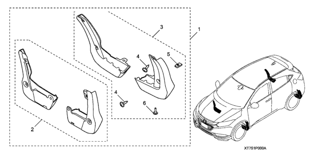2021 Honda HR-V 5 Door EX-L (2WD) KA CVT Splash Guards Diagram