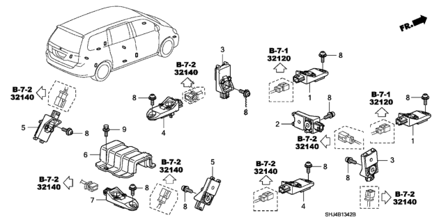 2005 Honda Odyssey Sensor, Side Impact Diagram for 77970-SHJ-306